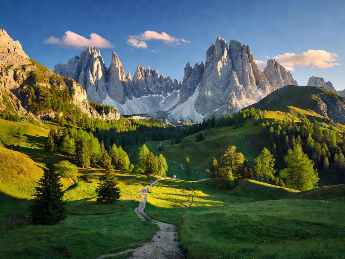 Mountain valley of Val di Funes in the Dolomites Italy