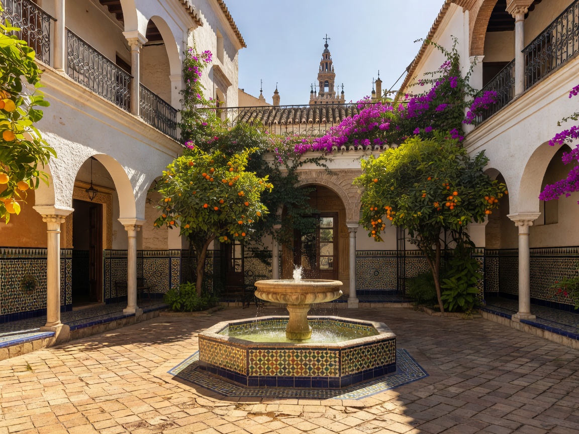 Sunny historic courtyard in Seville Spain