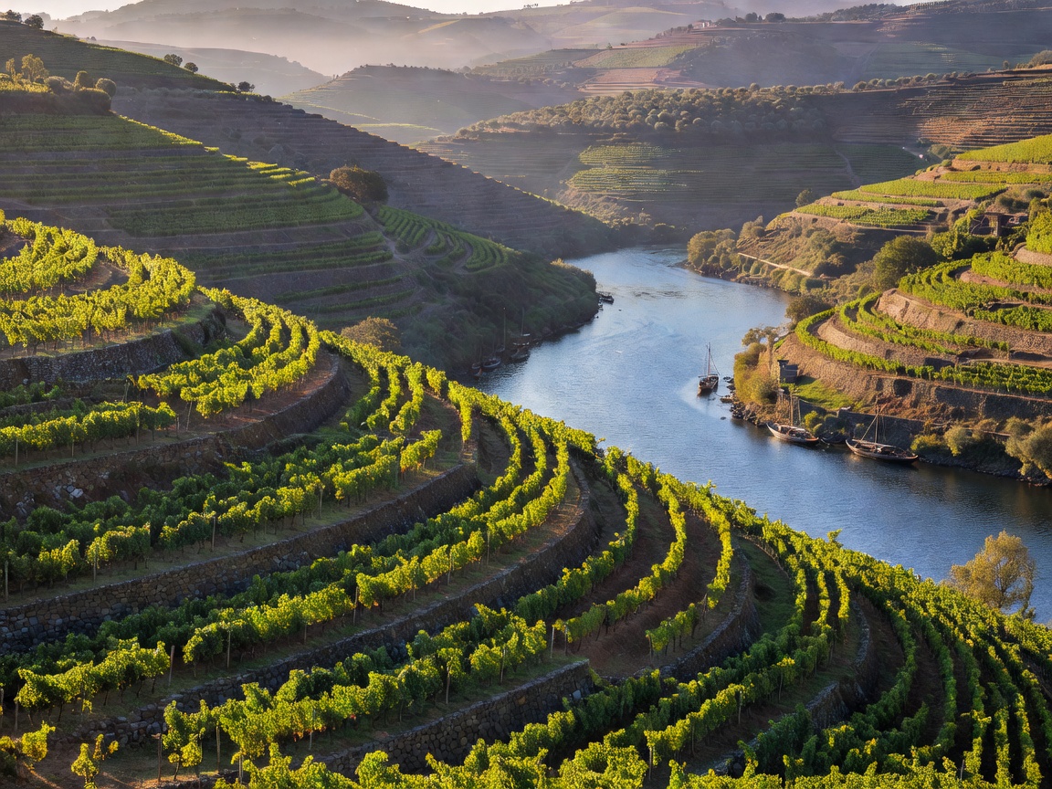 Terraced vineyards overlooking the Douro River in Portugal